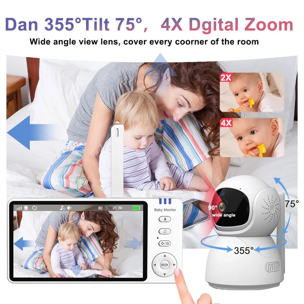 Yiktree 5.0" Video Baby Monitor With Pan Tilt Cam Wireless Two Way Audio Night Vision Security Babysitter VOX Wake Up USB Charge