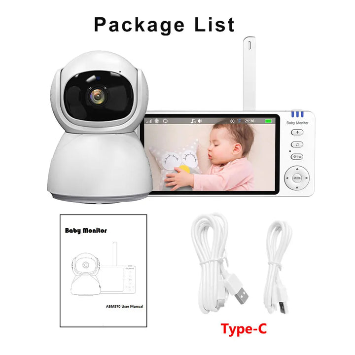 Yiktree 5.0" Video Baby Monitor With Pan Tilt Cam Wireless Two Way Audio Night Vision Security Babysitter VOX Wake Up USB Charge