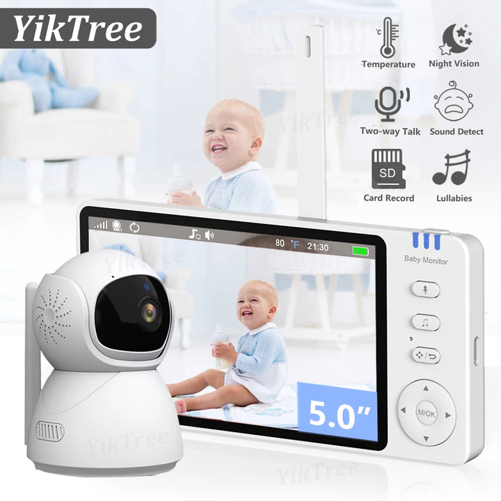 Yiktree 5.0" Video Baby Monitor With Pan Tilt Cam Wireless Two Way Audio Night Vision Security Babysitter VOX Wake Up USB Charge