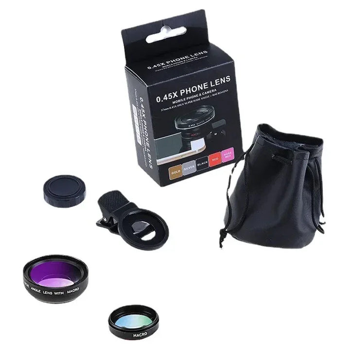 Ultra Wide Angle Lens for Mobile Phone, Macro Lens, Universal Clip, HD, SLR, External Camera Lenses, 0.45X