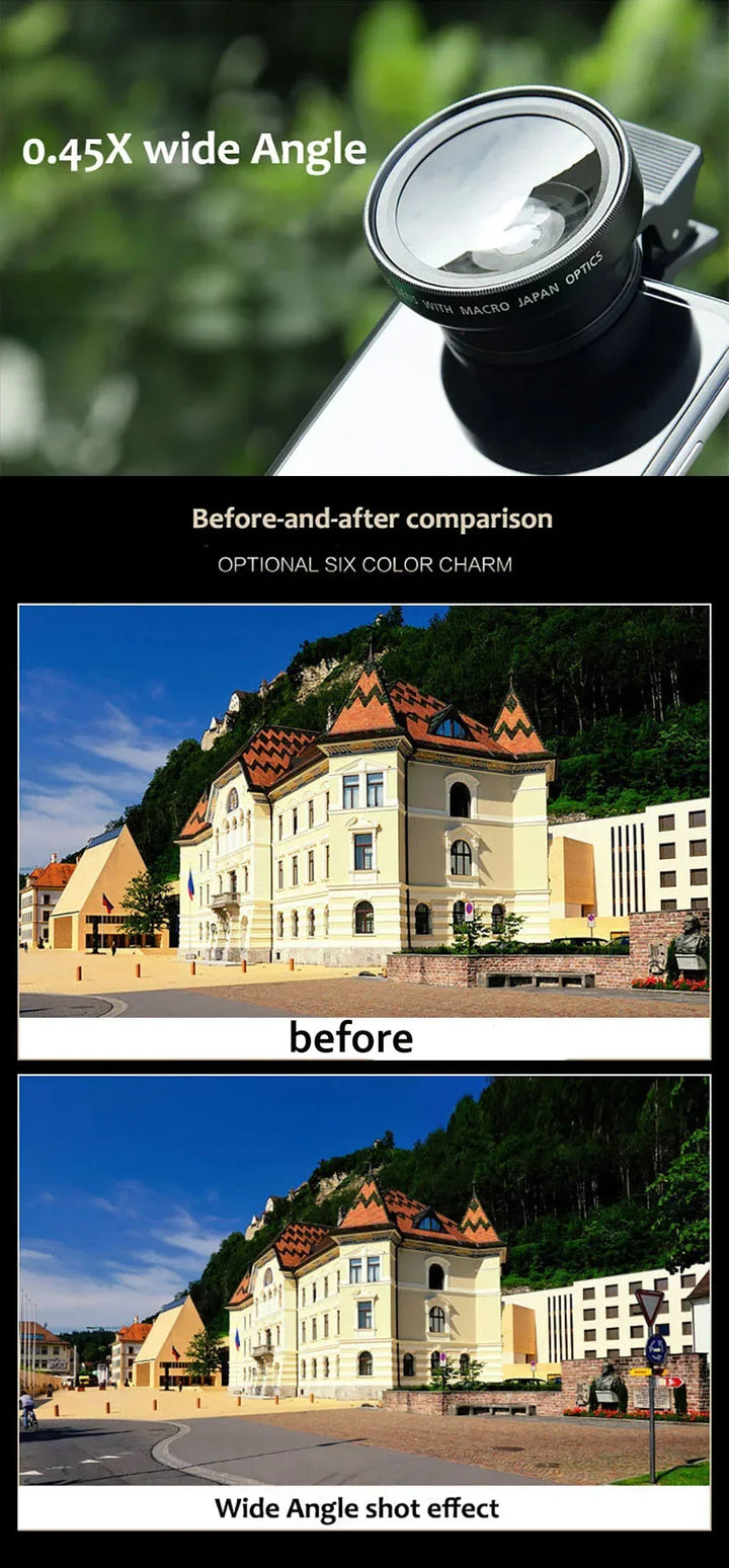 Ultra Wide Angle Lens for Mobile Phone, Macro Lens, Universal Clip, HD, SLR, External Camera Lenses, 0.45X