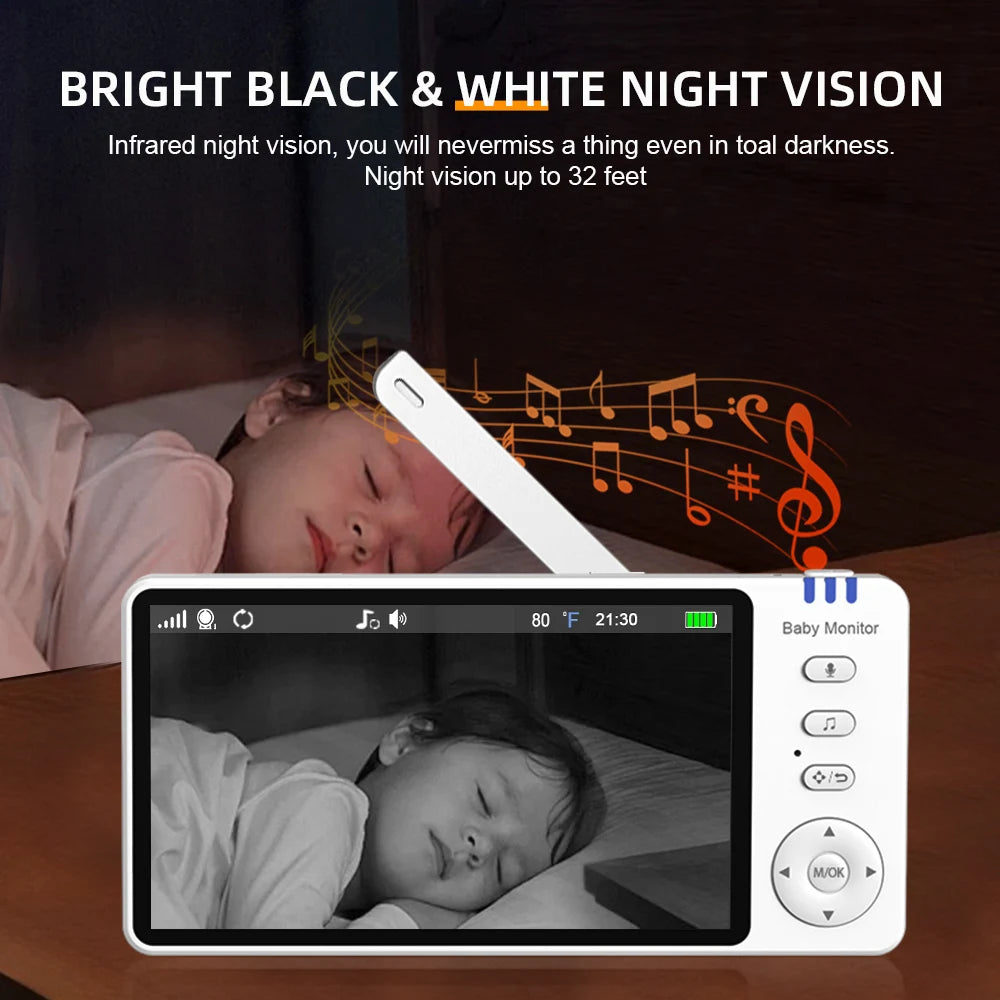 Yiktree 5.0" Video Baby Monitor With Pan Tilt Cam Wireless Two Way Audio Night Vision Security Babysitter VOX Wake Up USB Charge