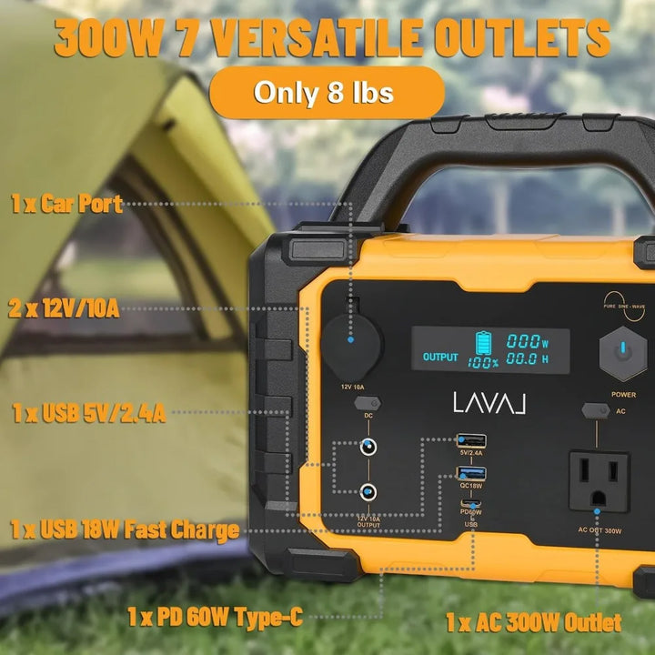 300W Portable Solar Power Station Equipped with 100W Foldable Solar Panels and 120V/300W AC Power Sockets
