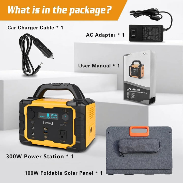 300W Portable Solar Power Station Equipped with 100W Foldable Solar Panels and 120V/300W AC Power Sockets