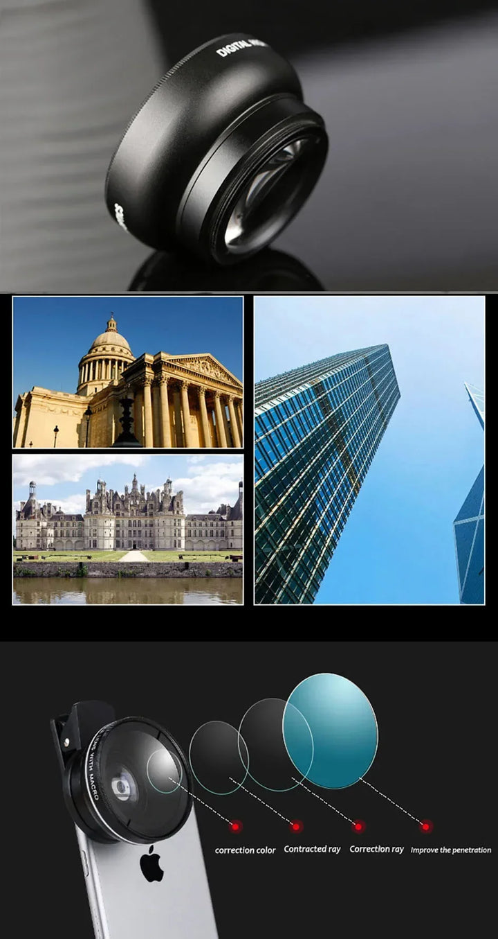 Ultra Wide Angle Lens for Mobile Phone, Macro Lens, Universal Clip, HD, SLR, External Camera Lenses, 0.45X