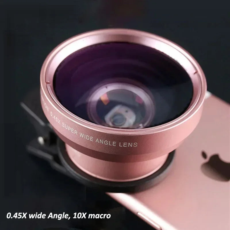Ultra Wide Angle Lens for Mobile Phone, Macro Lens, Universal Clip, HD, SLR, External Camera Lenses, 0.45X