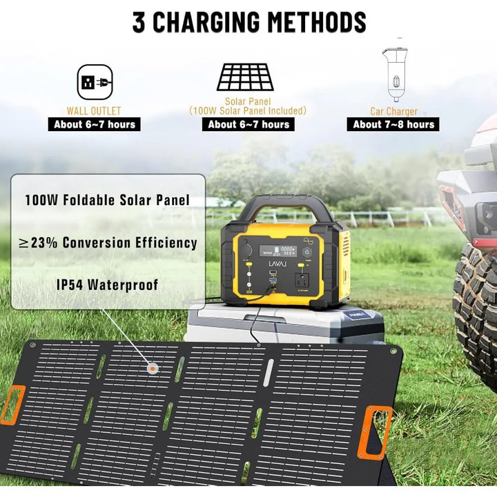 300W Portable Solar Power Station Equipped with 100W Foldable Solar Panels and 120V/300W AC Power Sockets